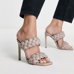 Like New Steve Madden Kenley Womens 8.5 Taupe Stiletto Heels Chunky Braided